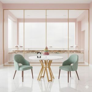 Table de Salle &agrave; Manger Rond 100x100cm Plateau Effet Marbre Blanc Cadre en M&eacute;tal Dor&eacute; Pieds R&eacute;glables