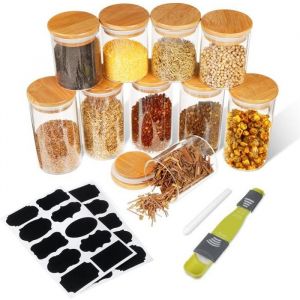 10 Pi&egrave;ces Bocaux Alimentaires Verre 5PCS 250ml + 5PCS 350ml Hermetique Conservation Transparent avec Rondelle pour C&eacute;r&eacute;ales Fruits