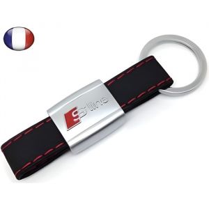 Porte Clé Cuir Audi S-Line A3 A4 A5 A6 A7 A8 TT S3 S4 RS4 RS6 Sline (Surpiqûre Rouge)