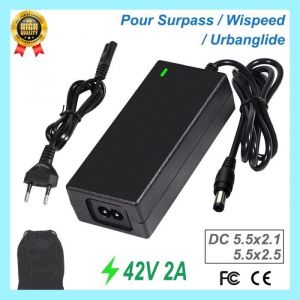 42V 2A Chargeur Trottinette électrique Surpass/ Vélo Électrique/ Wispeed/ Urbanglide Adaptateur secteur Chargeur de Batterie 36V