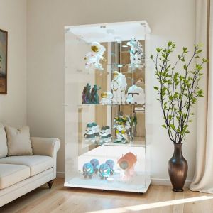 Vitrine en Verre - Vitrine Collection avec 2 portes et 4 étagères - Miroir LED - 80×36×164cm - Verre renforcé - Blanc