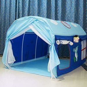 Tente de Jeu Maison de Jardin sur Lit Amovible pour Enfant Fille Garçon - Blue House - Dimensions 145x106x94cm