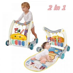 JEOBEST Trotteur Pour B&eacute;b&eacute; 2 en 1 Tapis de jeu pour b&eacute;b&eacute;  Trotteur assis-Debout Trotteur avec Roues Gris