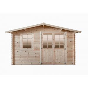 Abri de jardin - Bois naturel - 298x388cm - Épaisseur 28mm - Surface utile 9.9m² - 1 fenêtre vitrée