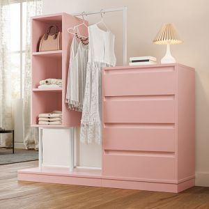 Commode &agrave; tiroirs Rose Armoire avec tringle &agrave; v&ecirc;tements 140&times;40&times;135 cm
