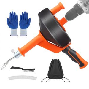 Furet Déboucheur Canalisation [10m] -avec Gants et Brosse en Acier pour Tuyaux en PVC- Spirale de Nettoyage de Tuyaux