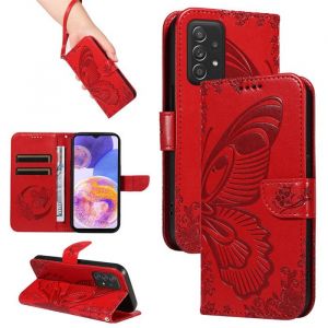 Papillons Housse Pour Samsung Galaxy A52 5G Etui Portefeuille Antichoc Housse avec Porte-Cartes Fonction de Support Rouge