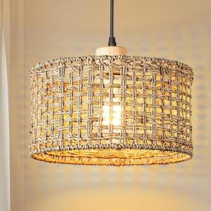WOTTES Ø30cm Lustre Suspension en Rotin Bambou Lampe Suspension Boho Vintage E27 Luminaire Plafonnier 1pcs pour Salle à Manger
