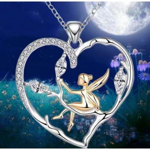 Collier fée viéna sur coeur orné de cristaux swarovski collier pendentif fee bijoux fee