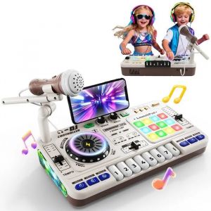 DJ Mixer Controller Table de mixage DJ pour enfants de 3-10 ans Avec Micro 100+ Effets Sonores Jouet musical Lumi&egrave;res