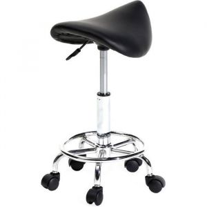 Tabouret selle de cheval ergonomique à roulettes pour cabinet médical dentist kitchen tabouret haut réglable - Noir