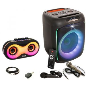 Pack Karaoké Enceinte Enfant Bluetooth Autonome Lumineux Ibiza Sound CUBE180 180W SD USB 2 Micros - Petite Enceinte Portable