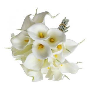 10pcs &eacute;l&eacute;gant Lifelike vraie touche artificielles PU Calla Lily fleur de bouquets de mari&eacute;e mariage Bouquets de fleurs (blanc)
