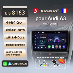 Junsun 4Go 64Go WIFI adaptateur autoradio pour Audi A3 8P 2003 2004 2005 2006-2013 accessoire autoradio android voiture carplay GPS