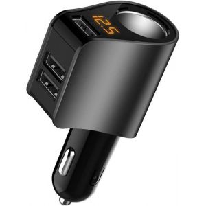 Chargeur de voiture adaptateur allume-cigare multi-USB r&eacute;partiteur de prise avec 3 USB et voltm&egrave;tre compatible