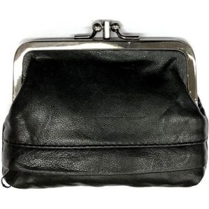 Porte monnaie bourse femme cuir véritable souple, fermoir clic-clac modèle retro, fermeture cachée, plat et compact -Noir-LOLUNA®