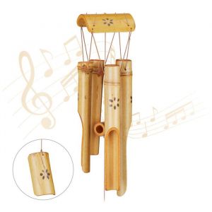 Relaxdays Carillon à vent bambou moulin à vent son décoration jardin bois feng shui mobile 73 cm nature