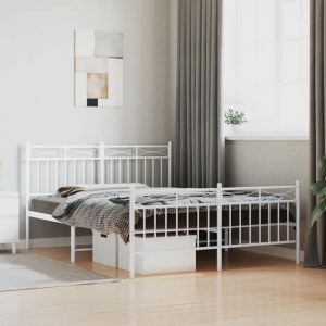 Lit Double  2 personnes Cadre de lit métal  et pied de lit blanc 140x190 cmsans matelas Adulte12443512