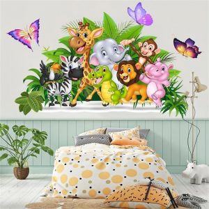 Stickers muraux animaux de la jungle tropicale éléphant lion girafe singe stickers muraux pour chambre salon décoration murale