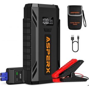Booster AsperX Batterie Voiture 2000A Chargeur Batterie Voiture 12V Portable (Jusqu’à 80L Gaz ou 65L Gazole) Démarreur Batterie