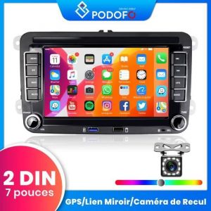 Podofo Autoradio Android 2Din 7 pouces pour Volkswagen Passat B6 B7 Golf 5 6 Plus Touareg Seat Skoda avec GPS WiFi Caméra de recul