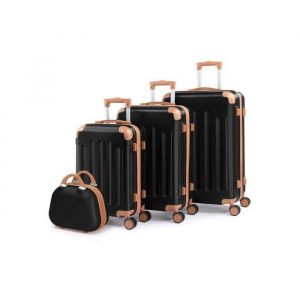 ALIGHTUP - Set de 4 Valise trolley portable 4 en 1 en ABS - 3 Valises + 1 Vanity - Marron + Noir