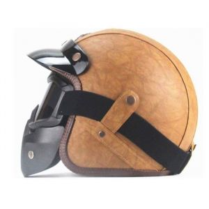 Casque Moto unisexe Harley vintage moto casque de personnality Casque Int&eacute;gral pu cuir3 - 4Casque contient Masque Marron/marron