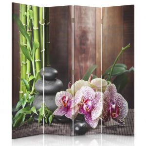 Paravent déco intérieur double face 360° Cloison de séparation Impression sur toile 145x150 ZEN COMPOSITION ORCHIDÉE BAMBOU VERT