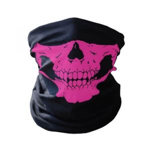cagoule tour de cou t&ecirc;te de mort rose pour moto ski paintball
