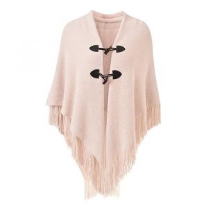 XJYDNCG - Magnifique Cape Poncho Ouvert pour Femme avec Boutons en Corne Élégant Encolure en V et Ourlet en V(Rose)