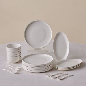 Service de table en porcelaine - VETOBIOL - 22 pi&egrave;ces - Pour 6 personnes - Blanc - Passe au lave-vaisselle