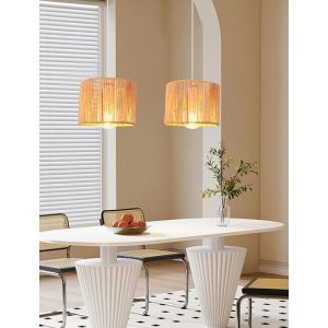 iDEGU 2pcs Suspension Luminaire IndustrielLustre Vintage en Rotin et Métal Abat-jour Design Géométrie Plafonnier pour Salon