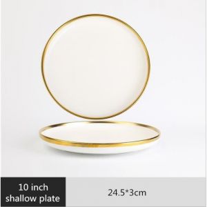 Plats et assiettesDor&eacute; jante blanc porcelaine d&icirc;ner assiette ensemble cuisine assiette c&eacute;ramique - Type 10inch Shallow plate