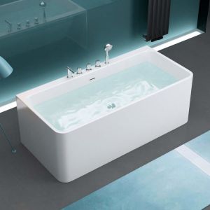 Baignoire îlot acrylique blanc rectangulaire 180x80x58cm avec trop plein et robinetterie - Mai & Mai V601MA