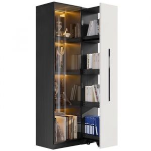 Vitrine de avec portes vitr&eacute;es tiroirs lat&eacute;raux et &eacute;clairage LED int&eacute;gr&eacute; cave &agrave; vin biblioth&egrave;que armoire haute70x40x160 cmNoir