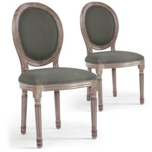Lot de 2 chaises médaillon tissu Versailles gris - Paris Prix - Design vintage - Bois massif