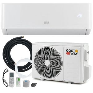 Climatiseur Fixe Mono-Split 12000BTU 34 kW R32 COSTWAY-16-31°C-Pompe à Chaleur-22㎡-Kit 4M de Liaison Complet-Minuterie 24H-A++