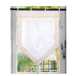 Autrefois Rideau enrouleur et brise bise 60 x 120 cm Beige Vichy Lin brodé Voilage Broderie Style Charme Petit Rideau Fin