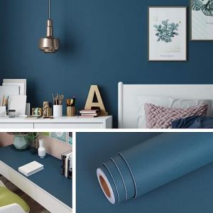 Papier Peint Adhésif Bleu Foncé de 40CM*10M Papier Vinyle Autocollant Bleu Indigo pour Meuble Chambre Armoire Table de 40CMX10M