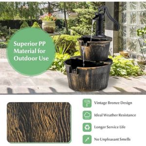 GIANTEX Fontaine de Jardin Fontaine Ext&eacute;rieure Cascade en Baril avec Pompe de Circulation Robinet D&eacute;coratif D&eacute;bit deau R&eacute;glab