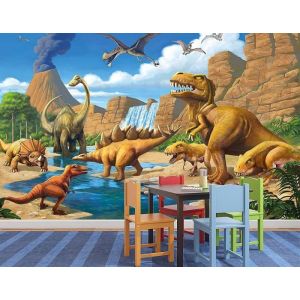 Papier Peint Panoramique Volcan Dinosaure Personnalisé 3D Poster Géant - Pour Salon Chambre 350x256cm