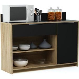 Meuble desserte en bois 1 porte 1 tiroir et 2 niches L123 x H85 x P40 cm