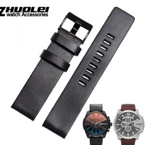 CONNECTEUR DE BRACELET black black-28mm--Bracelet en cuir de vache pour montre DIESEL DZ7312-DZ4323-DZ7257 avec boucle ardillon