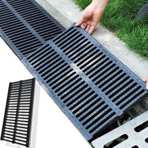 Grille de Drainage Couvercle de Regard Caniveau Extérieur Système de Drainage pour Terrasse Piscine Jardin Grilles 50x20x3cm