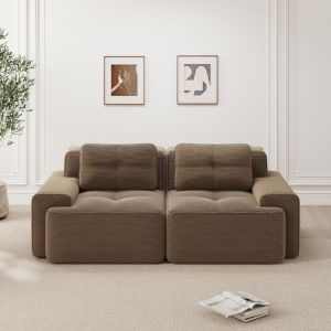 Canap&eacute; modulable d&eacute;soss&eacute; le salon canap&eacute; 2 places en velours c&ocirc;tel&eacute; canap&eacute; nuage avec accoudoirs larges aucun assemblage (Brun)