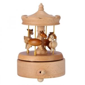 MEIHE Bo&icirc;te &agrave; musique en bois 4 cheval ascenseur-en mesure carrousel