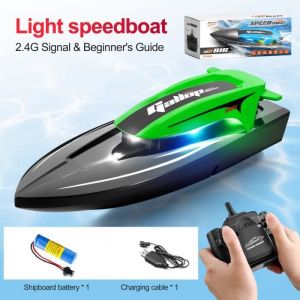 Bateau RC Vitesse Jouet t&eacute;l&eacute;command&eacute; bateau Haute Vitesse avec des lumi&egrave;res - 2.4GHz - 20KM-H -bateau t&eacute;l&eacute;command&eacute; pour