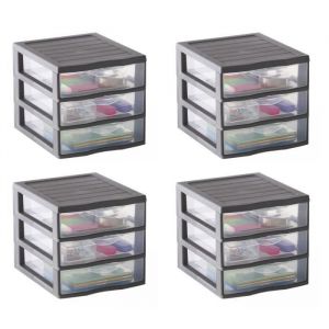Lot de 4 tours de rangement en plastique A6 3 tiroirs SUNDIS ORGAMIX - Gris