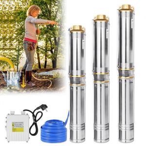 XMTECH 1100W Pompe de puits profond submersible 4000 L-H Pompe à eau immergée en acier inox avec le fil de 20 mètres Argent