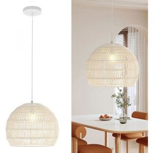 Lustre Suspension Vintage COSTWAY Papier Tressé en Osier Lustre Bohème avec Hauteur Suspendue Réglable pour Cuisine ChambreBeige